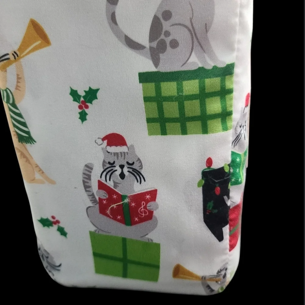 4pc Christmas Cats Caroling Hollyberry Queen Size Bed Sheet Set Decor New